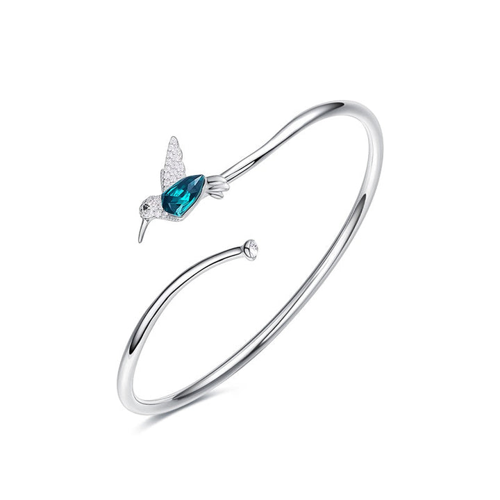 Sterling silver simple Emerald hummingbird bangle -Glintzia Jewelry