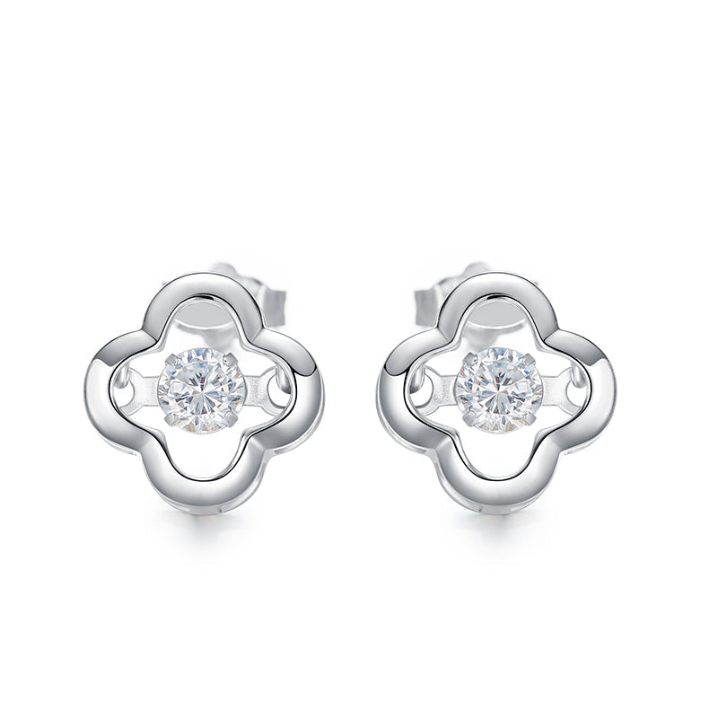 Sterling silver cute clover dancing crystal earring -Glintzia Jewelry