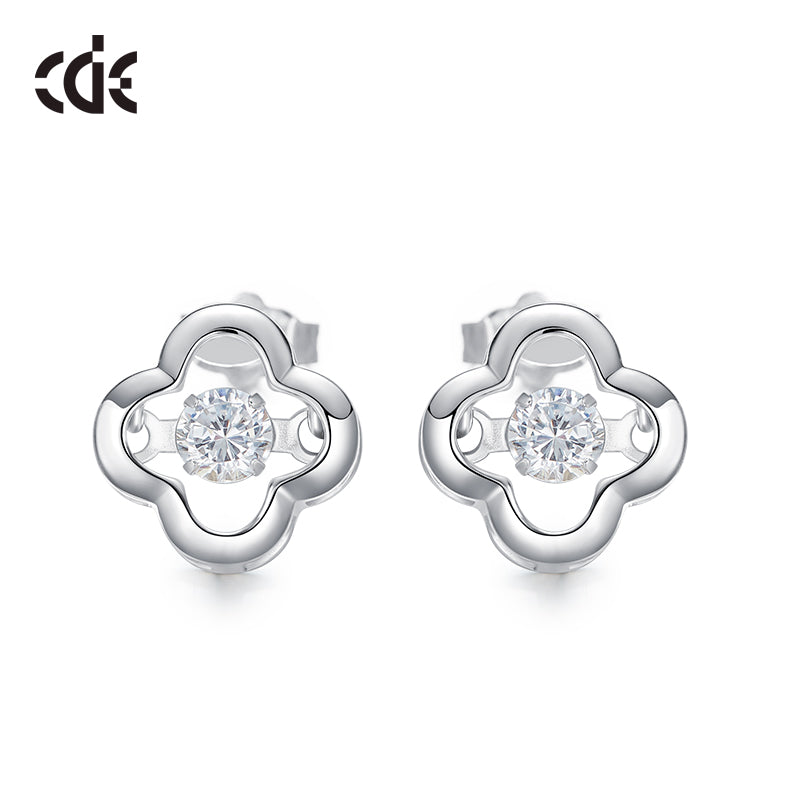 Sterling silver cute clover dancing crystal earring -Glintzia Jewelry