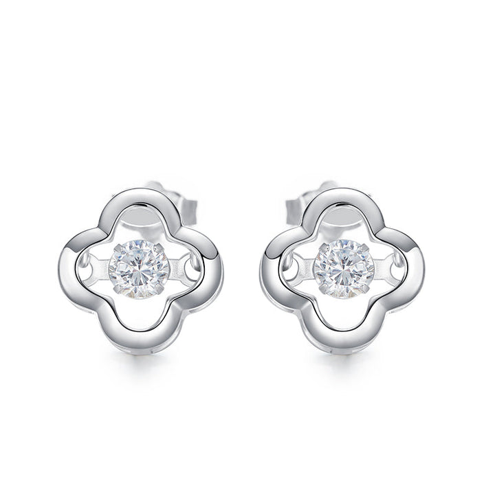Sterling silver cute clover dancing crystal earring -Glintzia Jewelry