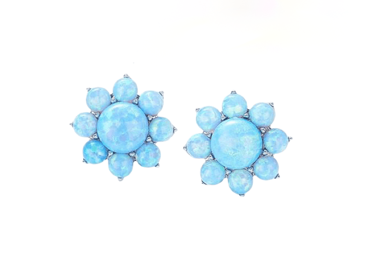 Sterling silver blue opal flower earring -Glintzia Jewelry