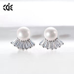 Sterling silver stylish pearl with cubic crystal earring -Glintzia Jewelry