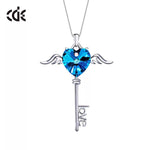 Sterling silver sapphire winged key necklace -Glintzia Jewelry