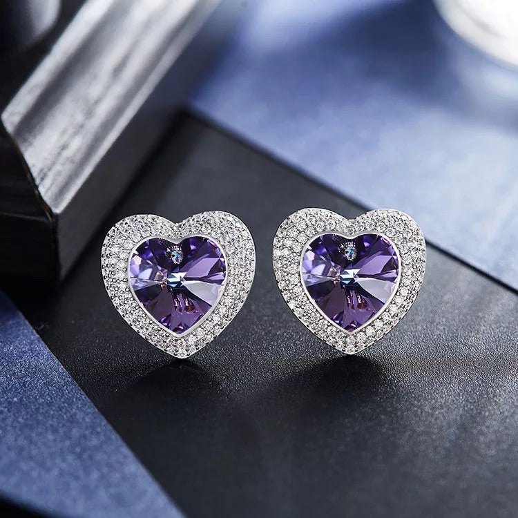 Sterling silver shining  little blue topaz heart earring -Glintzia Jewelry
