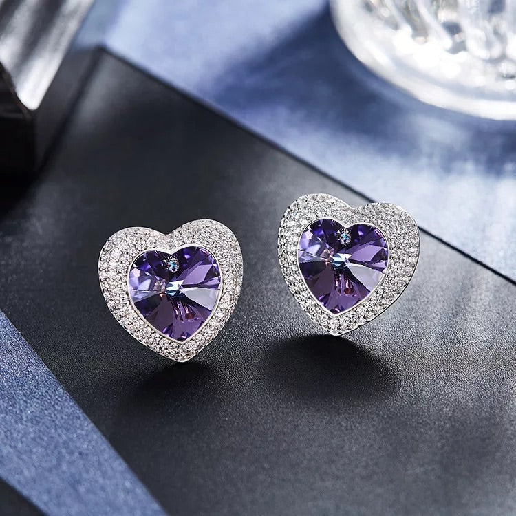 Sterling silver shining  little blue topaz heart earring -Glintzia Jewelry