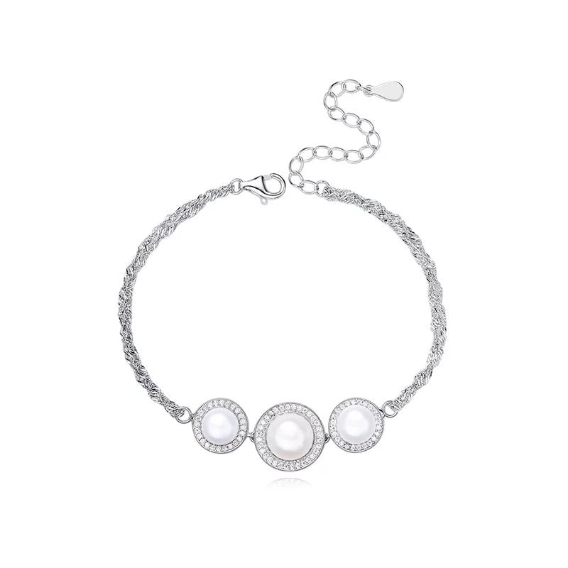 Sterling silver elegant 3 pearls bracelet -Glintzia Jewelry
