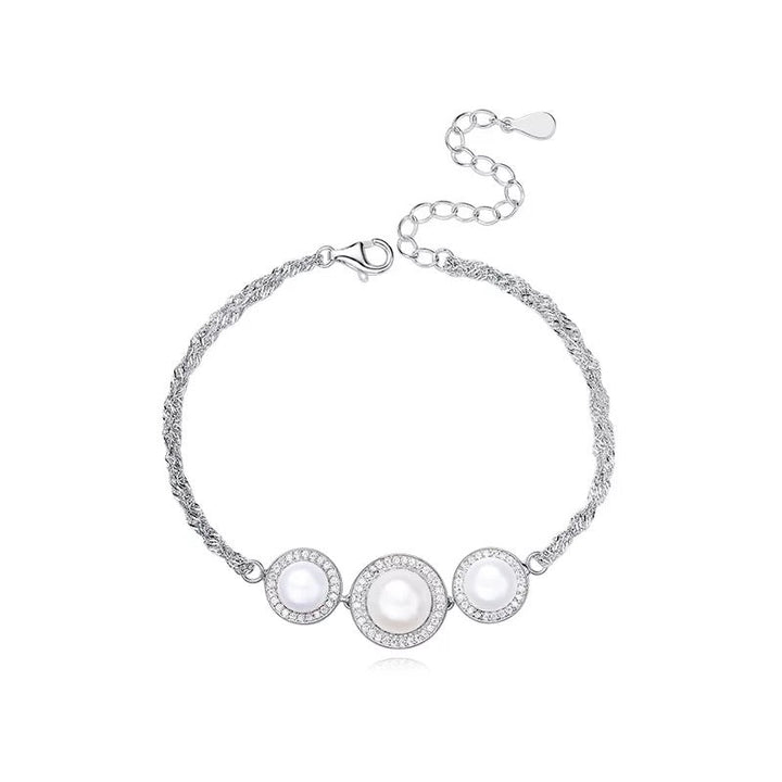 Sterling silver elegant 3 pearls bracelet -Glintzia Jewelry