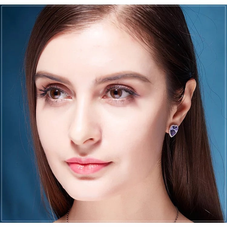 Sterling silver shining  little blue topaz heart earring -Glintzia Jewelry