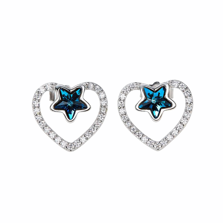 Sterling silver sapphire star in a heart earring -Glintzia Jewelry
