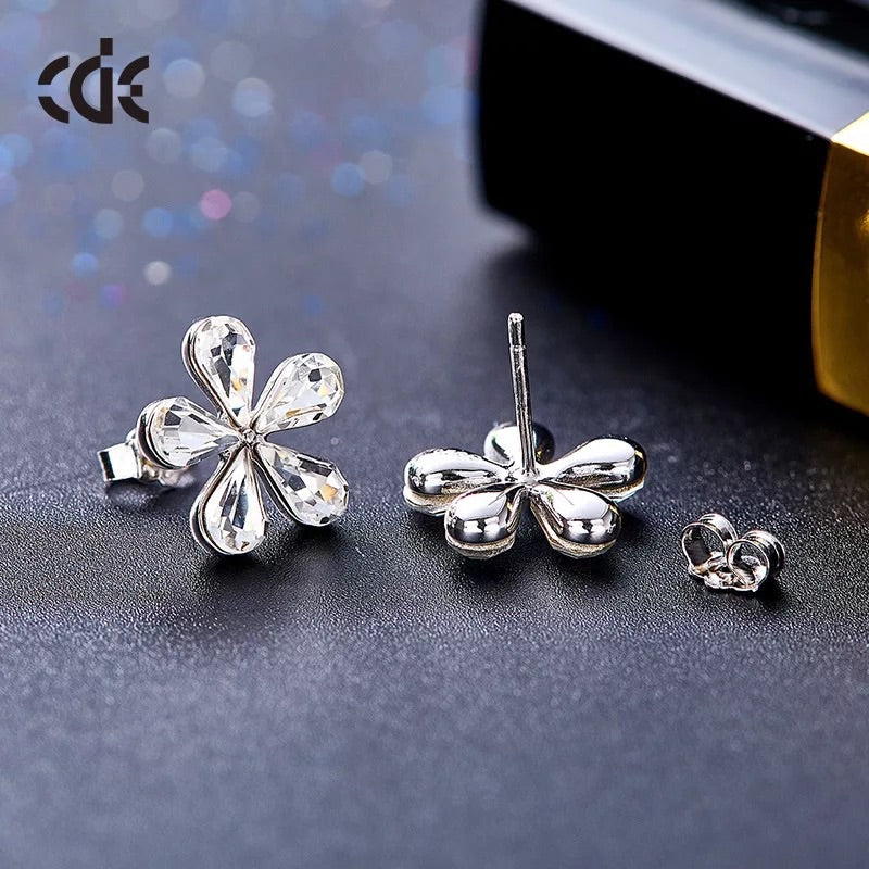 925 silver unique Swarovski crystals white flower Set -Glintzia Jewelry