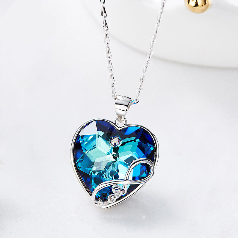 Sterling silver infinity love sapphire heart necklace -Glintzia Jewelry