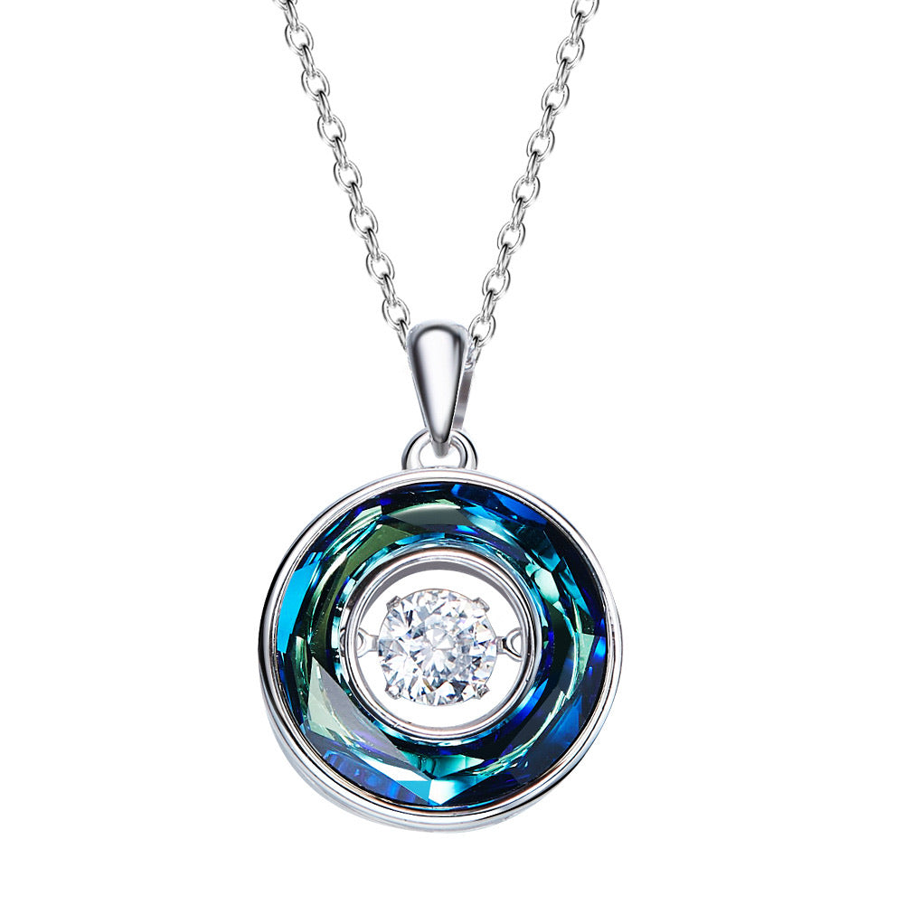 Sterling silver rounded sapphire dancing crystal necklace -Glintzia Jewelry