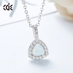 Sterling silver elegant shining crystal with a blue / white opal stone necklace - WHITE OPAL - NECKLACES