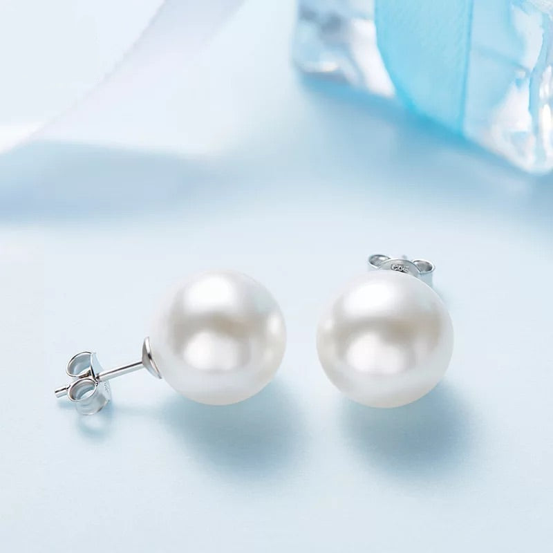 Sterling silver simple swarovski pearl earring -Glintzia Jewelry
