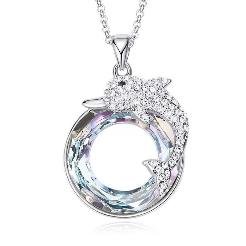 The fancy dolphin in a Sapphire / Amethyst circle necklace -Glintzia Jewelry