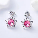 925 silver unique Swarovski crystals fuchsia flower Set -Glintzia Jewelry