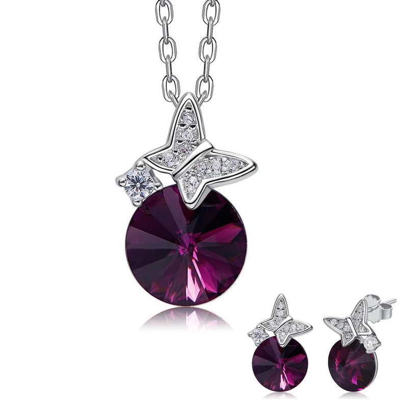 Sterling silver cute little butterflies burgundy set -Glintzia Jewelry