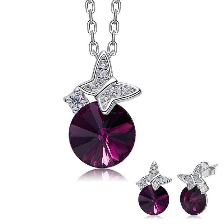 Sterling silver cute little butterflies burgundy set -Glintzia Jewelry