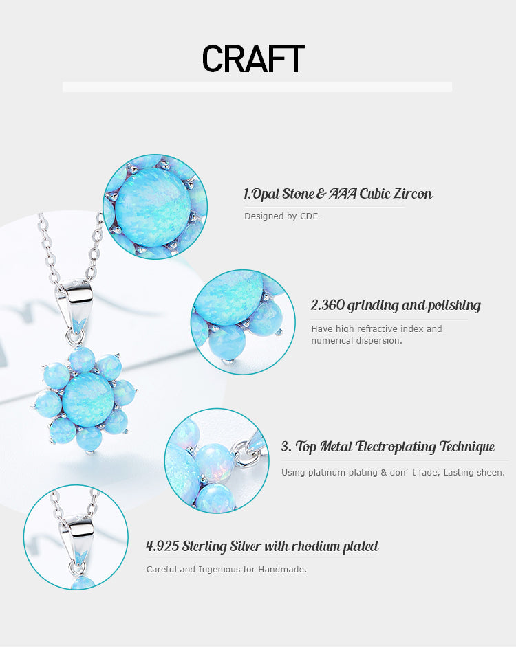 Sterling silver lab-created opal flower necklace with AAA cubic zircon detailing — Glintzia