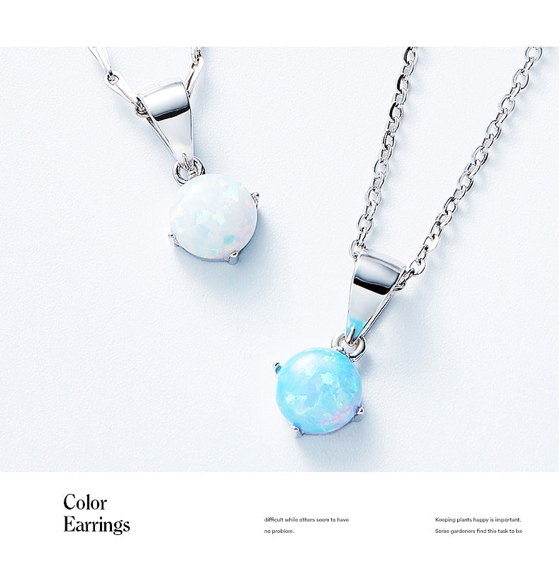 Sterling silver lab-created opal necklace with a stunning blue pendant — Glintzia