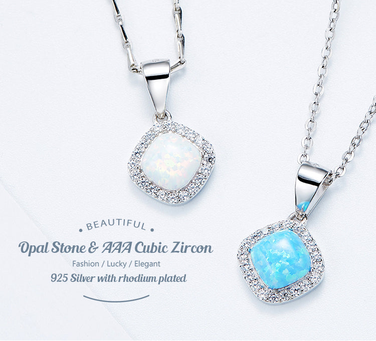 Sterling silver lab-created opal necklace with a cubic zircon accent — Glintzia