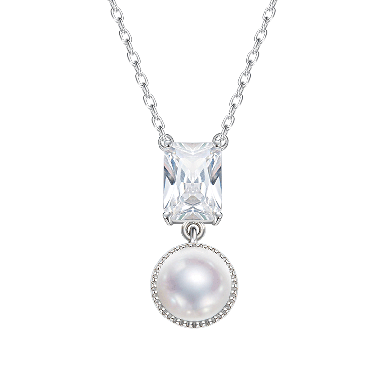 Sterling silver classy pearl with white swarovski crystal necklace -Glintzia Jewelry