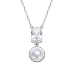 Sterling silver classy pearl with white swarovski crystal necklace -Glintzia Jewelry