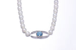 The classy pearl collier with a blue topaz swarovski pendant -Glintzia Jewelry