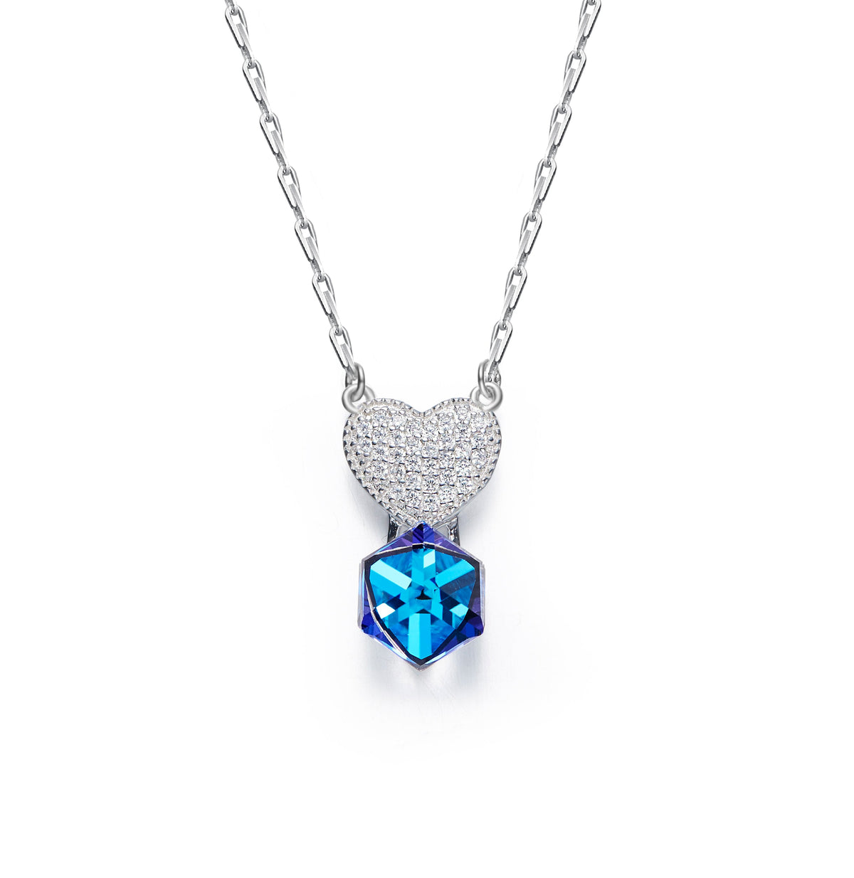 Sterling silver cubic sapphire heart necklace -Glintzia Jewelry