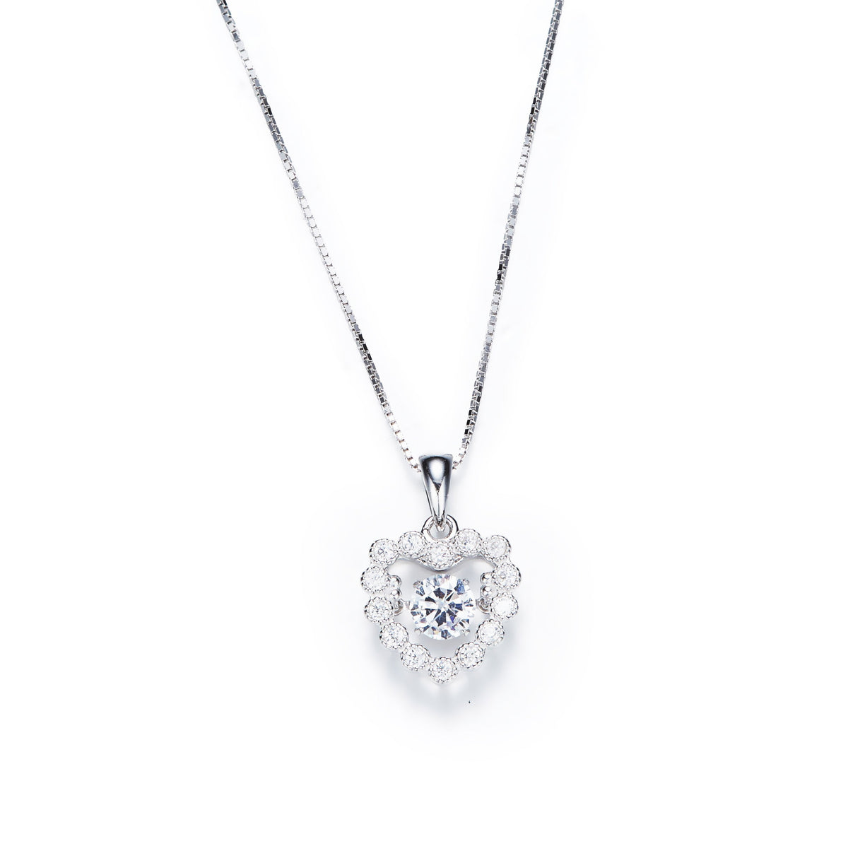 Sterling silver rose dancing crystal heart necklace -Glintzia Jewelry